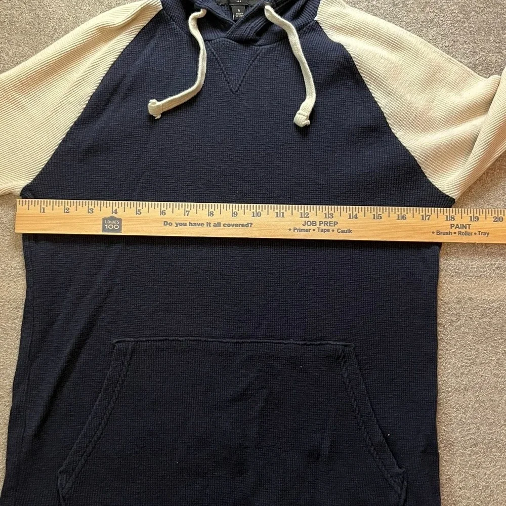 Banana Republic Mens Waffle Knit Raglan Hoodie Navy Blue Cream Small